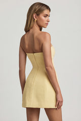 Sweetheart-Neck Strapless Structured Mini Dress in Pastel Yellow