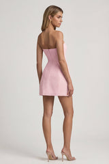 Sweetheart-Neck Strapless Structured Mini Dress in Soft Pink