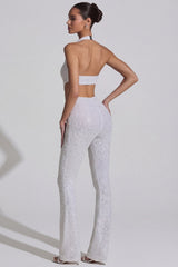 Embellished Cut-Out Jumpsuit in White