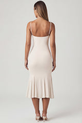 V-Neck Godet Midaxi Dress in Ivory