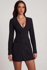 Structured Single-Breasted Blazer Mini Dress in Black