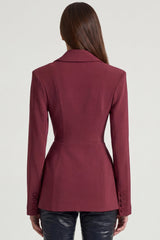 Structured Double-Breasted Blazer in Burgundy