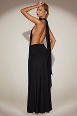 Soft-Jersey Halterneck Backless Maxi Dress in Black