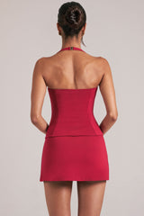 Longline Halterneck Top in Cherry Red