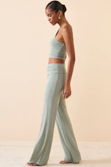 Mid-Rise Straight-Leg Trousers in Smoke Green