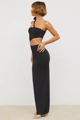 Jersey Asymmetric Cut Out Maxi Dress in Black