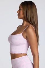 Strappy Ruched Pointelle Crop Top in Pink Lemonade