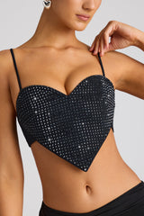 Embellished Statement Heart Shaped Crop Top in Black