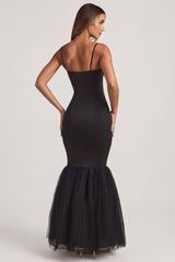 Tulle Hem Fishtail Gown in Black
