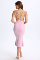 Modal Plunge Open-Back Midaxi Dress in Blush Pink