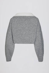 Soft Knit Layered Collar Cropped Jumper in Grey