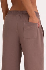 Brushed Jersey Wide-Leg Joggers in Cocoa