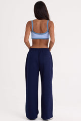Brushed Jersey Wide-Leg Joggers in Midnight