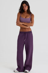 Brushed Jersey Wide-Leg Joggers in Plum
