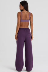 Brushed Jersey Wide-Leg Joggers in Plum