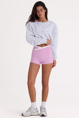 Brushed Jersey Button-Up Cropped Cardigan in Grey Marl