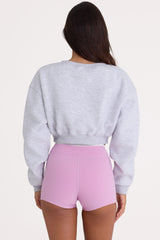 Brushed Jersey Button-Up Cropped Cardigan in Grey Marl