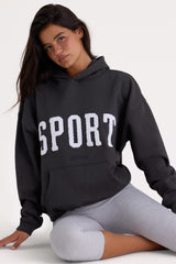 Soft Cotton Fleece Oversized Hoodie in Black