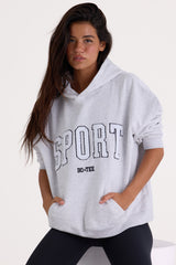 Soft Cotton Fleece Oversized Hoodie in Marl Grey