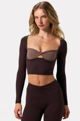 Soft Active Twist-Front Crop Top in Espresso