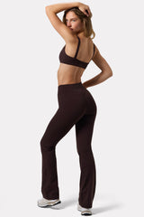 Soft Active Ruched Flared Trousers in Espresso