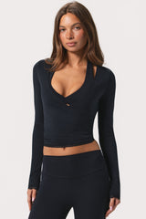 Soft Jersey Wrap Top in Black