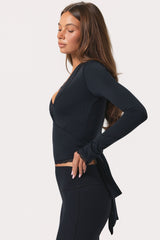 Soft Jersey Wrap Top in Black