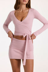 Soft Knit Wrap Top in Blush