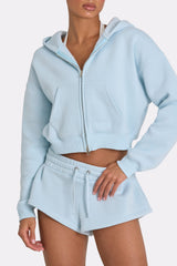 Oversized Zip-Up Hoodie in Powder Blue