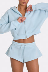 Mid-Rise Mini Shorts in Powder Blue