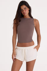 Brushed Jersey Elasticated Mini Shorts in Ecru