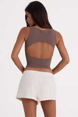 Brushed Jersey Elasticated Mini Shorts in Ecru