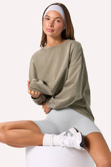 Acid Wash Long-Sleeve Oversized T-Shirt in Light Green