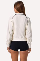 Terry Towelling Zip-Up Cropped Sweatshirt in Ivory