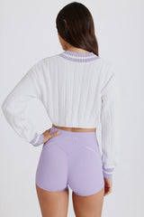 Cable Knit Cotton Cropped Jumper in Lilac Ivory