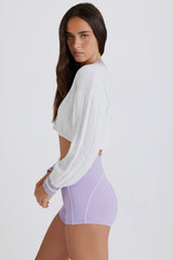 Cable Knit Cotton Cropped Jumper in Lilac Ivory