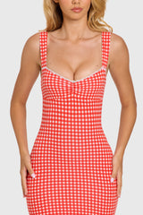 Modal Lace-Trim Midaxi Dress in Red Gingham