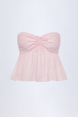 Tie-Front Strapless Cotton-Poplin Crop Top in Pink White Stripe