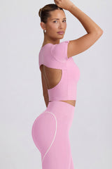 Cut-Out Longline T-Shirt in Dusty Pink