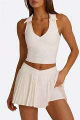 Soft Active Crossover Pleated Mini Skort in Coconut
