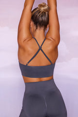 Seamless High Neckline Crop Top in Grey