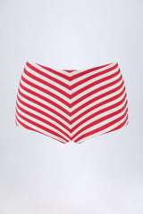 Mid-Rise Hot Pants in Cherry Red Stripe