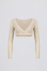 Brushed Jersey V-Neck Crop Top in Ecru