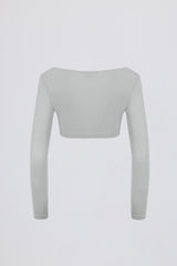 Brushed Jersey V-Neck Crop Top in Fog Grey
