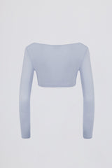Brushed Jersey V-Neck Crop Top in Soft Blue