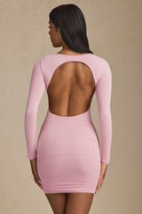 Modal Twist-Front Ruched Backless Mini Dress in Soft Pink