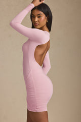 Modal Twist-Front Ruched Backless Mini Dress in Soft Pink