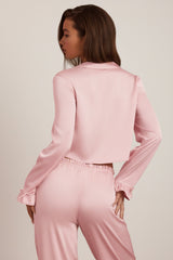 Ruffle-Trim Cropped Pyjama Top in Baby Pink