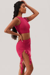 Ruffle Split Mini Skirt in Fuchsia