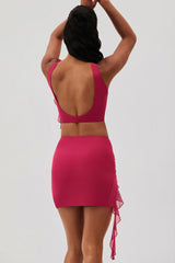 Ruffle Split Mini Skirt in Fuchsia